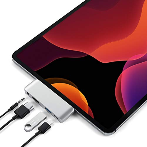 SATECHI USB-C Pro Hub Mobile, mit USB C PD Ladefunktion, 4K HDMI, 3,5 mm Audioanschluss, kompatibel mit iPad Pro 2018, Microsoft Surface Go & mehr (Silber)