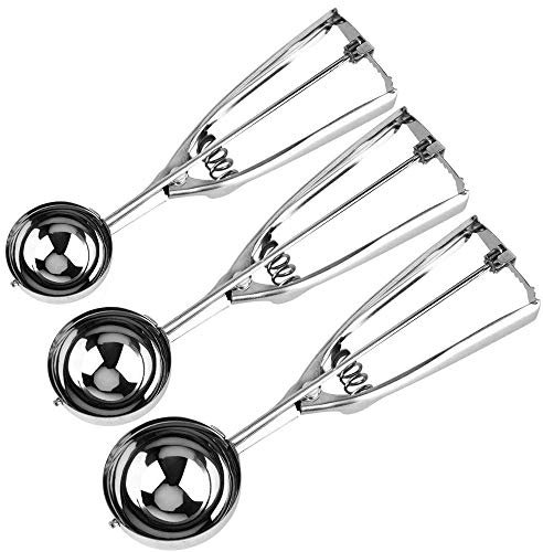 Cookie Scoop Set Stainless Steel Ice Cream Scoops Trigger Set Melon Meat Potato Mashers Fruit Ballers Scoops for Baking Kitchen Wedding Pack of 3