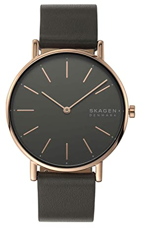 Skagen Women's Signatur Two-Hand Rose Gold Alloy and Gray Leather Band Watch (Model: SKW2794)