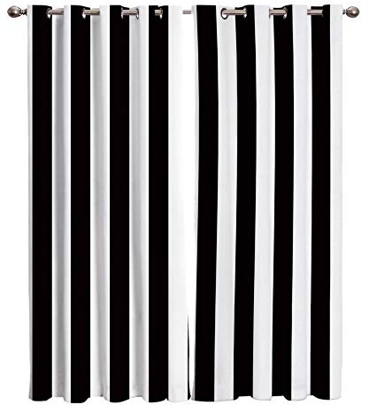 BSZHCT Kinder Gardinen Schlafzimmer Vorhang Schwarze weiße Streifen Gardine Ösenvorhang Polyester Verdunkelung Thermo Vorhang Blickdicht Kinderzimmer Wohnzimmer Lärmreduzierung 150 x 166 cm