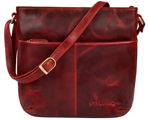 STILORD Lucy Crossbody Bag Damen Leder Vintage Ledertasche Umhängetasche Modern für Freizeit Ausgehen Shopping Handtasche Echtleder Farbe:Kara - rot