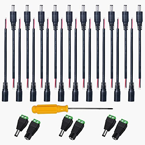 GTIWUNG DC Power Pigtail Kabel,10 Paar 20AWG Verlängerung Verbinder Draht,DC-Netzteil-Verlängerungskabel für DIY Programm, 2,1 mmx5,5 mm Stecker & Buchse für CCTV-Überwachungskamera,Monitor,Router