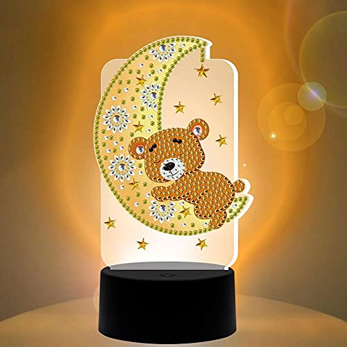 DIY 5D Diamond Painting Kit LED Dekoratives 7 Farbe Licht Diamond Painting Nachtlichter DIY Handarbeit Nachtlampe 5D Full Drill Crystal Drawing Kit Nachtlicht für Heimtextilien Geschenke-Mondbär