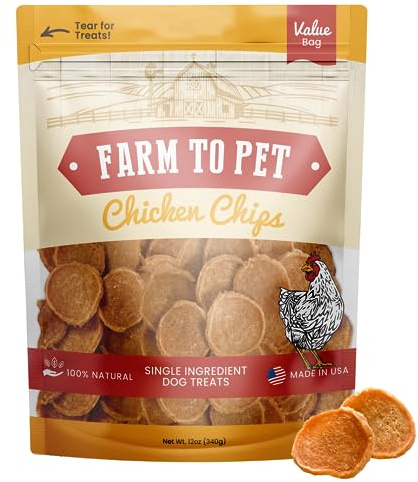 Farm To Pet - Dog Training Treats - Chicken Chips, Single Ingredient - 12 oz, Lean, All Natural, Healthy Dog Treats for Small, Medium, Large Breeds, & Puppies, Made in USA