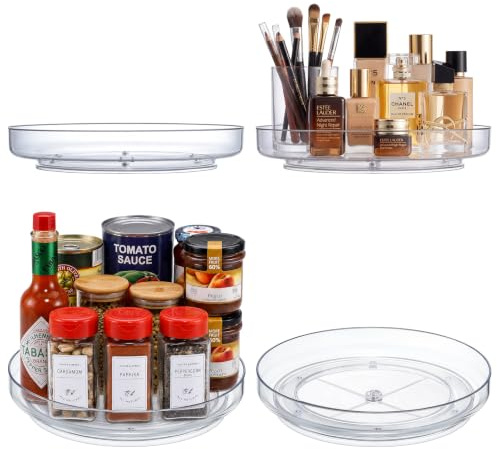 4 Pack 9 Inch Clear Acrylic Lazy Susan, Non-Skid Turntable Organizer for Cabinet, Kitchen, Pantry Organization Storage, Refrigerator, Vanity Makeup, Bathroom Countertop Organizing, Rotating Spice Rack
