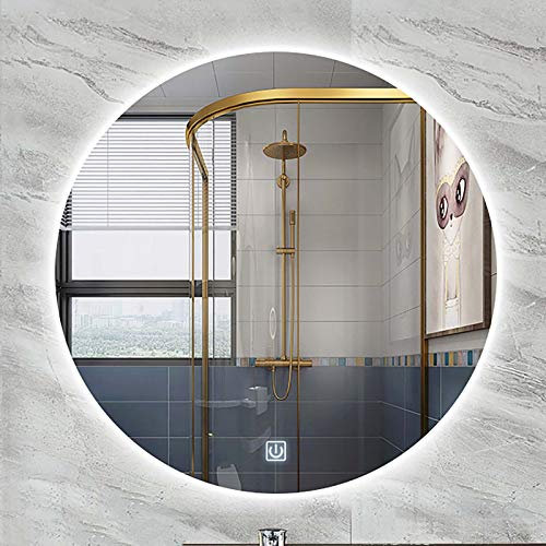 Illuminazione a LED per bagno Retroilluminata a parete Spessore 5 mm Pulsante a sfioramento dimmerabile rotondo, 3 colori di luci e dimmerabile, Specchio per trucco sopra il lavandino del ba