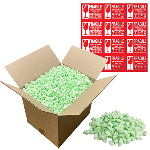 Edenpack Flopak Foam Chips 4 Cubic Feet Box with 12 Fragile Stickers Card Packaging Filler Supplies Void Loose Fill Protective Postal Mailing Packing Peanuts