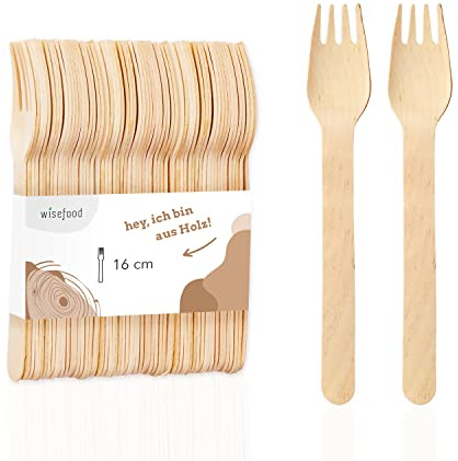 Wiseware Forchette usa e getta in legno di betulla – 300 forchette in legno usa e getta 16 cm – Posate monouso biodegradabili – Naturali, stabili, ecologiche con confezione senza plastica