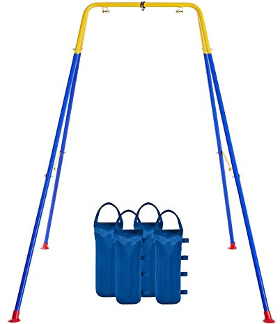 FUNLIO Supporto Pieghevole per Altalena per Bambini con 4 Sacchi di Sabbia, Supporto per Sedie a Hammock in Metallo per Interni/Esterni, Adatto per la Maggior Parte Delle Altalene/Amaca per Bambini