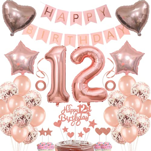 Decorazione 12° compleanno torta regalo per ragazza oro rosa palla