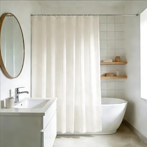YISURE Duschdraperi, beige, extra långt, av polyester, stort, med 16 metallöljetter, av vattenavvisande tyg, bredd 200 x höjd 220 cm