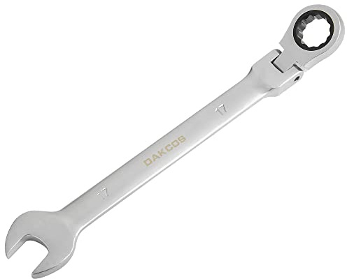 DAKCOS Llave combinada flexible Llave fija con carraca 17mm, Cr-V | Llave de trinquete articulada