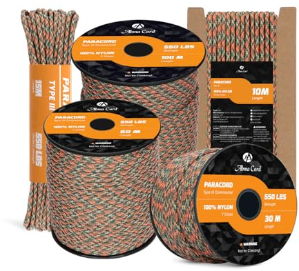 Abma Cord 550 Paracorde 4mm 30m Type III Corde 100% Nylon 7 Brins pour Bracelet, l'artisanat, Survie, Extrieur - Max. 250 kg - Blitz
