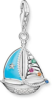 THOMAS SABO Charm-Anhänger türkises Segelboot Silber 925 Sterlingsilber, Geschwärzt, Kaltemail