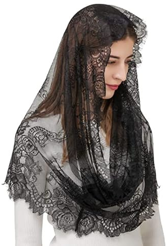 YJZQ Brautschleier aus Spitze, Schleier, Kapuze, Bandana, Vintage, Prinzessin, Schal, Sommer, Stolen, für Hochzeit, Kirche, Kleid, Abendkleid, Schwarz/Weiß, 150 cm, Schwarz , 150 cm