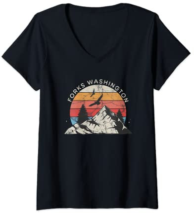 Womens Forks Washington, Outdoors, WA Vacation Souvenir V-Neck T-Shirt