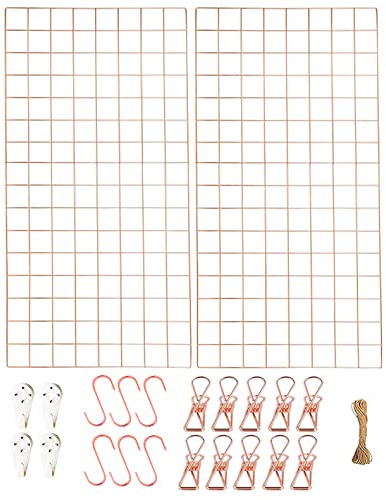 WUZILIN wandgitter Roségold 2er Set,Multifunktionale Gitterwand Wandgitter, Fotowand, DIY Dekoration, Bilderregal, Memotafel, Metall, （40 * 80cm）
