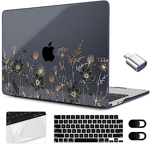 MEEgoodo Schutzhülle für M3 MacBook Air 15 Zoll 2024 2023, transparente Hülle, passend für Modell A3114 A2941 mit M3/M2, Laptop-Hartschale mit Tastaturabdeckung, Kamera-Abdeckung und OTG-Adapter für