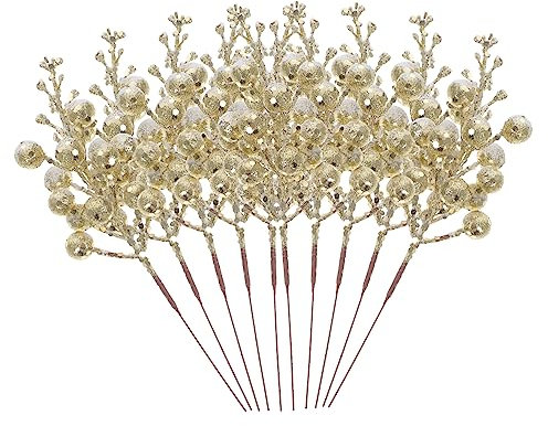 Abaodam Künstliche Beerenzweige Weihnachtsdeko Kunststoff Glitter Deko Weihnachten Baum Kranz 10 Stück Weihnachtszweige Für Tisch Vase Winterdekor