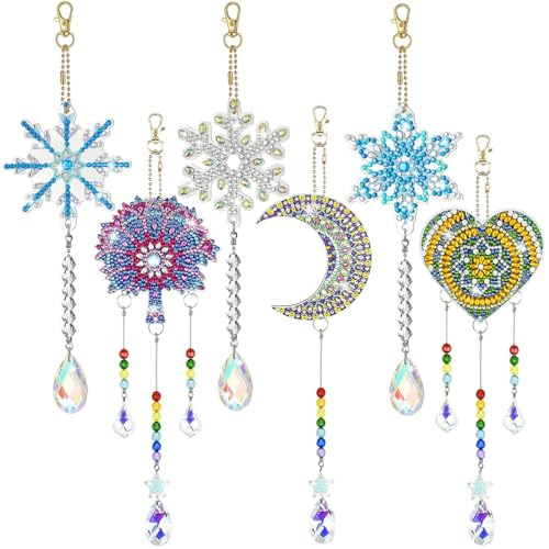 AIFUDA 5D-Kristall-Schneeflocken-Sonnenfänger-Set, Diamant-Kunst-Malerei, Diamant-Kunst-Set, hängende Ornamente für Weihnachten, Zuhause, Garten, Dekoration, 6 Stück
