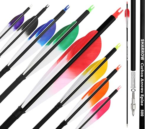 surwolf 31,5 Bogenschießen Carbonpfeile Spine 500 Hunting Carbon Arrows für Compound und Recurvebögen, mit austauschbarer Pfeilspitze 6 & 12 Stück (rot)