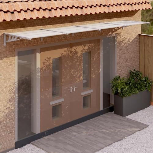 Terrassen-Markisen,SonnenschutztüRvordach Grau Und Transparent 396x90 cm Polycarbonatideal FüR Den Einsatz Im Freien, FüR TüRöFfnungen, Terrassen, Balkone