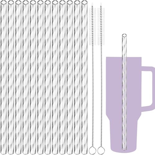 NiHome 12 Stück Plastik-Strohhalme für Stanley 1,2L Becher, 30 cm Lang, Wiederverwendbar, Mit 2 Reinigungsbürsten, BPA-Frei, Für Milchshakes und Wasser (Klar)