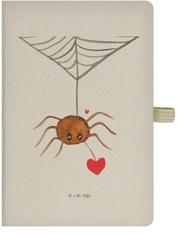 Mr. & Mrs. Panda DIN A4 Baumwoll Notizbuch Spinne Agathe Liebe - Geschenk, Adressbuch, Videos, Eintragebuch, Skizzenbuch, Journal, Notizblock,