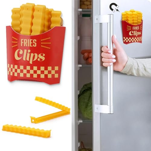 12 piezas clips para bolsas con forma de patatas fritas, divertidos clips para bolsas de comida con caja magnética para tenerlos siempre a mano