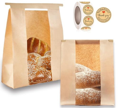 100 bolsas de papel para pan casero, bolsas de pan de masa madre para pan casero, bolsas de pan de masa madre para pan casero, bolsas de pan de almacenamiento de masa madre con ventana para pan,