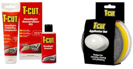 T-Cut Headlight Restoration Kit & Wax Applicator Set with Handle, Color May Vary