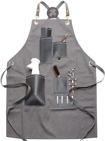 MKLHAVB ArbeitsschüRze Barber Schürze Leinwand Lätzchen Restaurant Leder Pinafore Frauen Männer Strap Tuch Multifunktions Friseur Werkzeug WerkzeugschüRze(Grey)