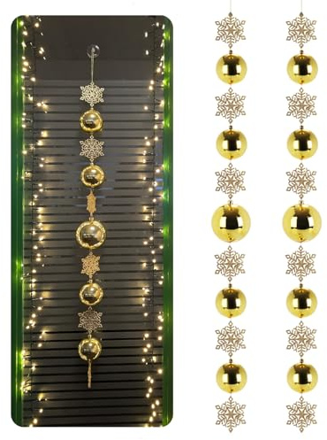 com-four® 2X Christbaumkugel-Girlande, Kugel-Deko-Strang mit Schneeflocken | festliche Dekokette - weihnachtliche Tischdeko - Weihnachtskette