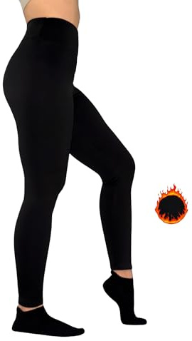 easy casuals Thermal Leggings High Waisted Fleece Lined Comfort for Gym Yoga Hiking and Lounging (UK, Alpha, L, XL, Regular, Regular, Black)