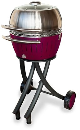 LotusGrill XL trädgårdsgrill-set limegrön – grillvagn med grillhuva XL av rostfritt stål (plommonlila)