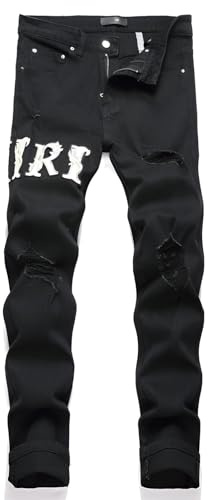 Kdtoll Vaqueros Hombre Slim Fit Rasgados – Vaqueros Negros de Mezclilla Elástica con Diseño Moderno y Versátil, Inspiración Y2K Streetwear Hip-Hop para un Look Urbano y Actual