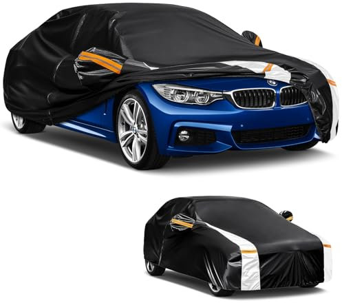 Car Cover Custom Fit for BMW 1(2007-2013), Car Covers for Outside Storage Waterproof Breathable, Full Cover Outdoor All Weather Protection Rain Sun Dust with Zip and Cotton(Black)