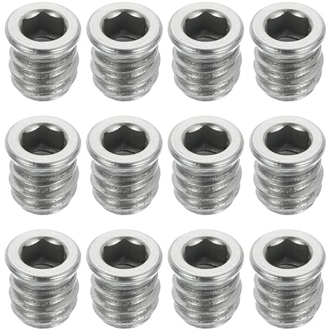 sourcing map 12 tuercas roscadas, M6 x 12 mm, insertos de tuerca hexagonal para madera, tornillos de acero inoxidable 304, tuercas de tornillo para muebles, conector de tornillo de madera