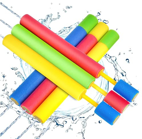 JOAASU 6 Stück Wasserpistolen für Kinder, Lange Wasserpistole Kinder, 4×30cm Bunte Schaumstoff Wasserspritzpistole, Schaumstoff Spritzpistole, Spritzpistole Wasser Schwimmbad Strand Outdoor