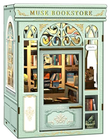 Cutefun Book Nook Kit - de Construction de Maison de poupée Miniature à Faire soi-même pour Adultes, Mini Puzzle 3D en Bois avec LED, Cadeau créatif (Muse Bookstore)