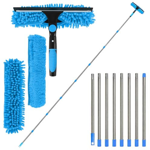 MLOQI Telescopic Window Cleaner, 3.26M Window Squeegee, Window Cleaning Kit, Long Reach Window Cleaning Equipment (Blue)