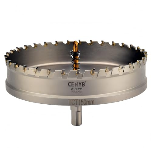 CENYB scie cloche metal 5-59/64 (150mm) à pointe en carbure de tungstène, avec 2 forets pilotes titanées - Idéale pour métaux durs, acier inoxydable, fer, alliage d'aluminium, bois et plastique