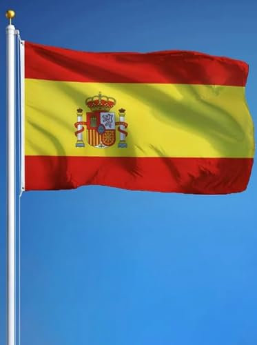 Bandera de España 90 x 150 cm - Poliéster resistente con Escudo y Ojales - Bandera Española para Interior/Exterior - Ideal Fiesta Nacional, Deporte, Decoración - Planet Flag