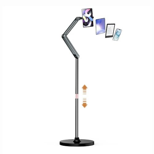 TRUNXUCL Support Tablette sur Pied, Réglable Support Liseuse, Pied pour Téléphones Doubles, Ipad Stand avec Bras Rotatifs à 360°