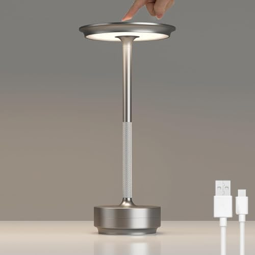 AoLa LED Bedside Lamp Wireless Table Lamp Battery Touch Dimmable Table Lamp with USB Rechargeable Battery Lamp IP54 Waterproof Indoor/Outdoor Portable Camping Lamp for Modern Windowsill Living Room