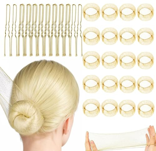 ACKKOR | 40 st blonde hårnät för knutar | Klämmor och hårnät för knutar | Elastiska balett hårnät för barn | Blonde hårnät för balett kvinnor och flickor