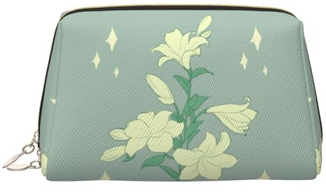 WBQLSL Trousse de maquillage en cuir pour pain beurré, sac de rangement pour cosmétiques, convient pour transporter des produits cosmétiques avec vous, Lys blancs de dessin animé, Taille unique