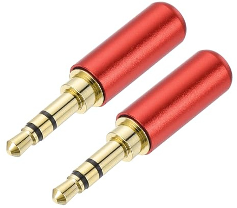 sourcing map 2Pcs 3.5mm Replacement Repair Plug Jack, 3 Pole Metal Stereo Male Plug 3.5mm Solder DIY Audio Cable Connector for Headphone Earphone Microphone Cable Repair, Red