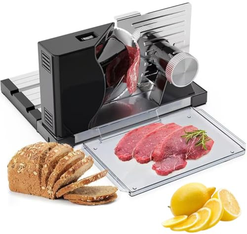 Cortador eléctrico de carne con hoja de acero inoxidable, grosor ajustable para un corte preciso, ideal para cortar queso y verduras en casa