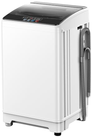 Muhub 18lbs Portable Washing Machine, Full Automatic Washer and Dryer, 2.4 Cu Ft Compact with Drain Pump, 10 Wash Programs & 8 Water Levels, Ideal for Apartment, RV, Home Use, White